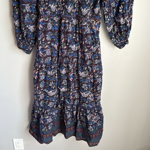 SEA Noah Print Smocked Maxi Dress In Navy 14 - Picture 7 of 16